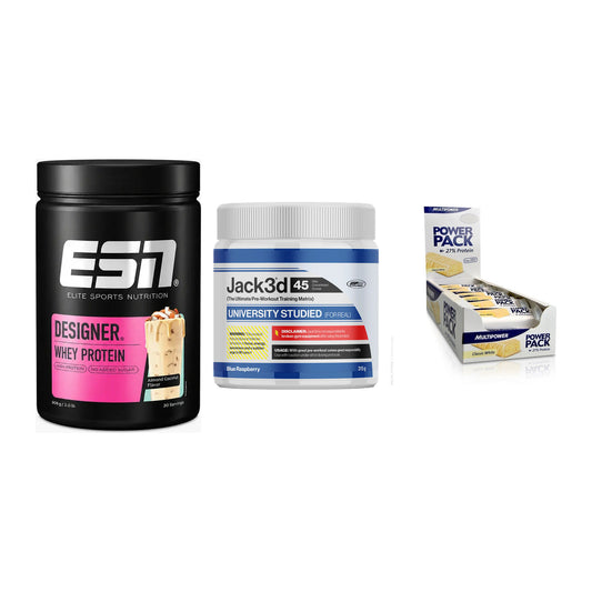 Home-Gym-Starter: ESN Designer + USP Labs Jack3d + 5× Multipower – alle enthaltenen Artikel