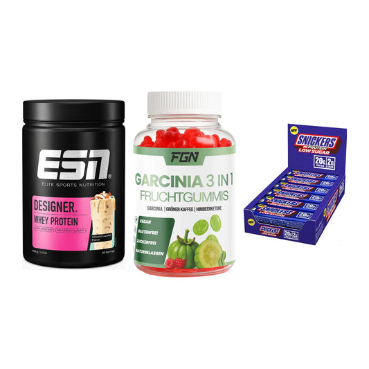 Home-Gym-Starter: ESN Designer + FGN Garcinia 60 + 5× Snickers LOW – alle enthaltenen Artikel
