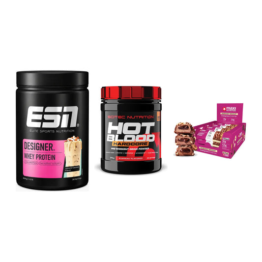 Home-Gym-Starter: ESN Designer + Scitec Hot + 5× MaxiNutrition – alle enthaltenen Artikel