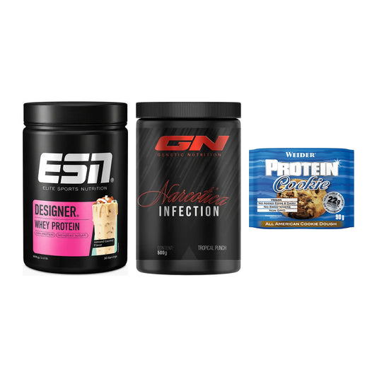 Home-Gym-Starter: ESN Designer + GN Narcotica + 5× Weider Protein – alle enthaltenen Artikel