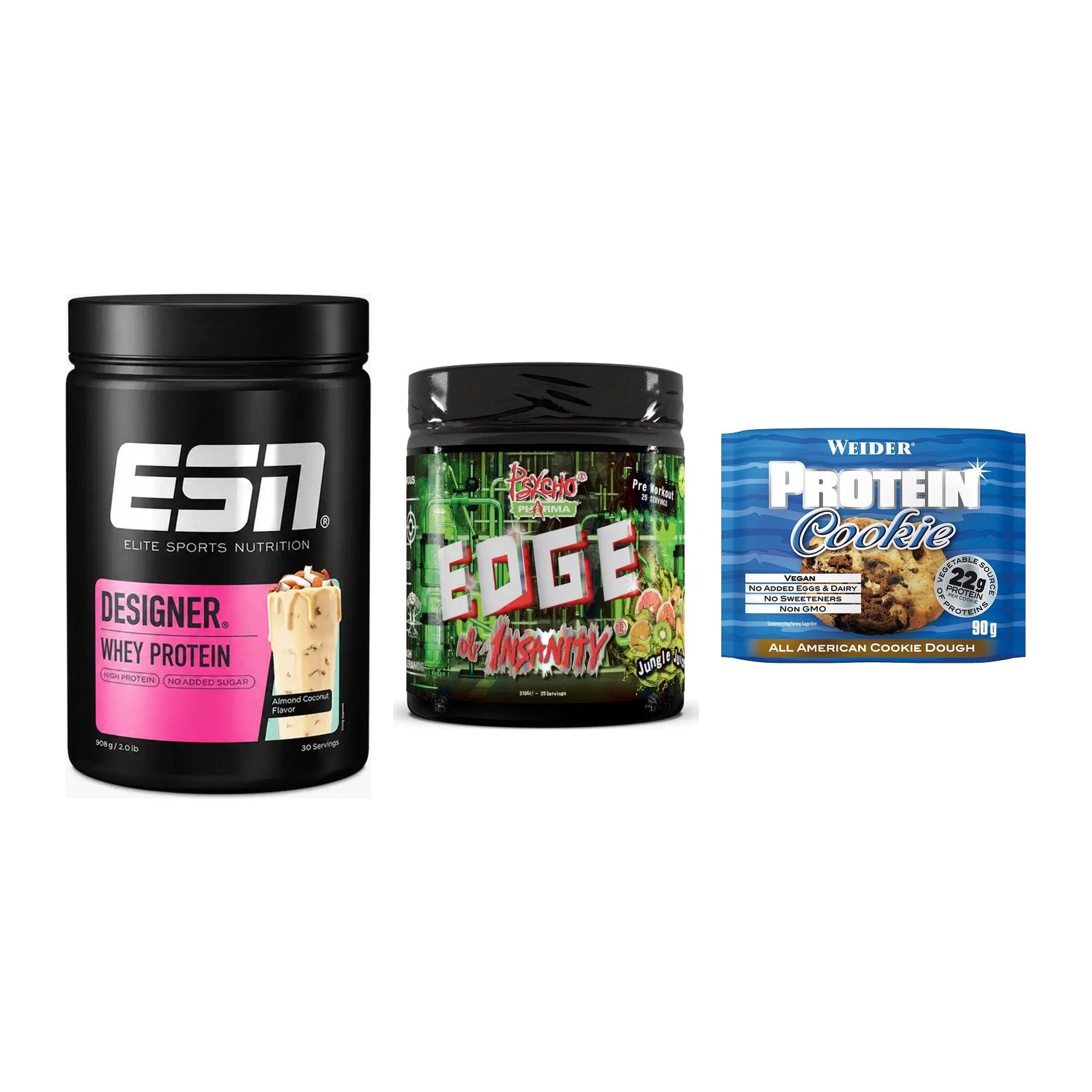 Home-Gym-Starter: ESN Designer + Psycho Pharma + 5× Weider Protein – alle enthaltenen Artikel