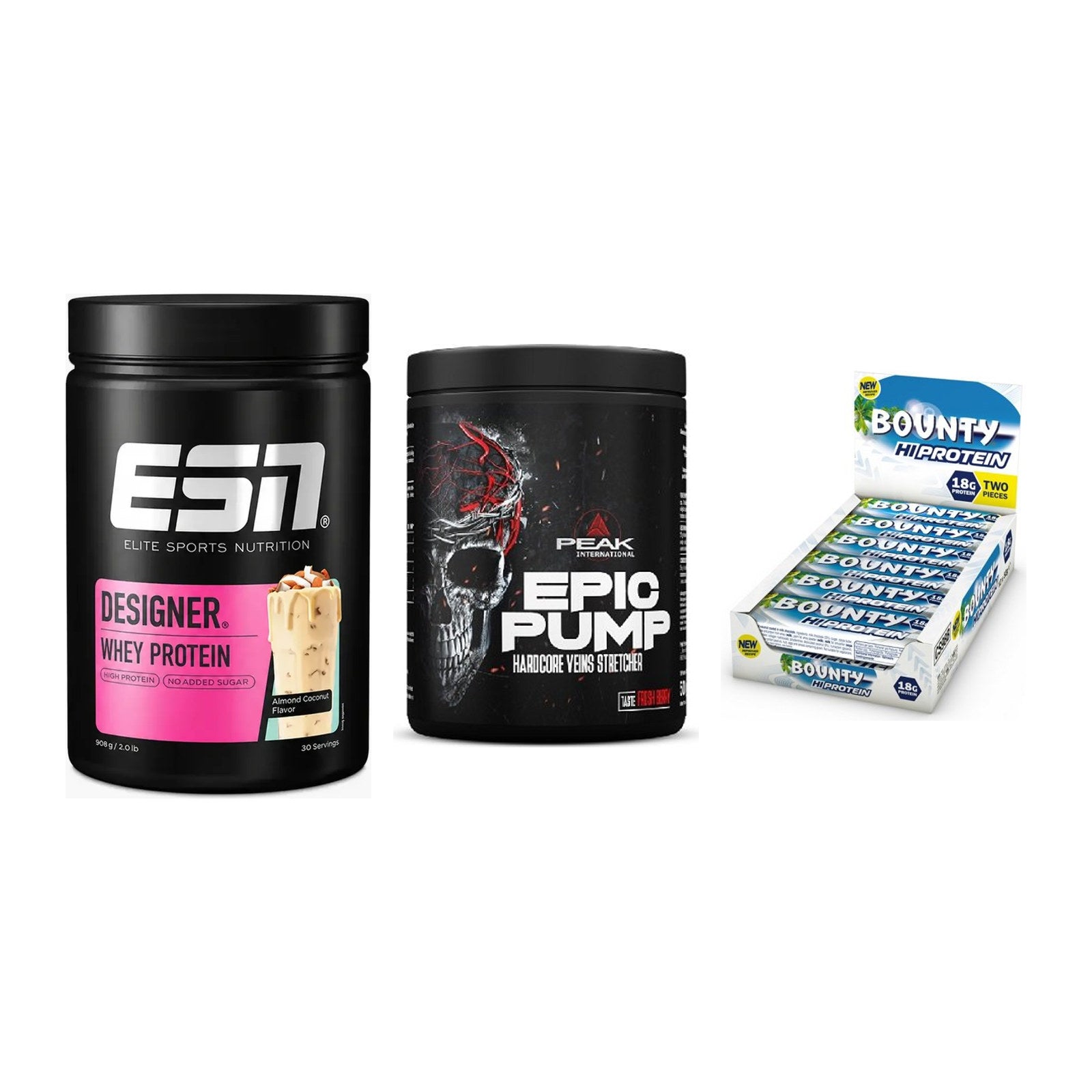 Home-Gym-Starter: ESN Designer + Peak EPIC Pump + 5× Bounty High – alle enthaltenen Artikel