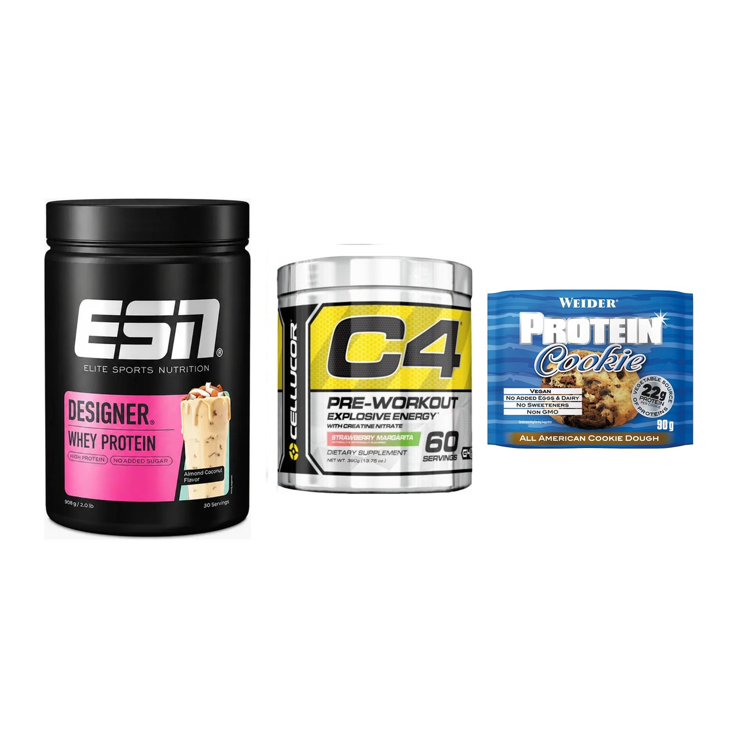 Home-Gym-Starter: ESN Designer + Cellucor C4 + 5× Weider Protein – alle enthaltenen Artikel