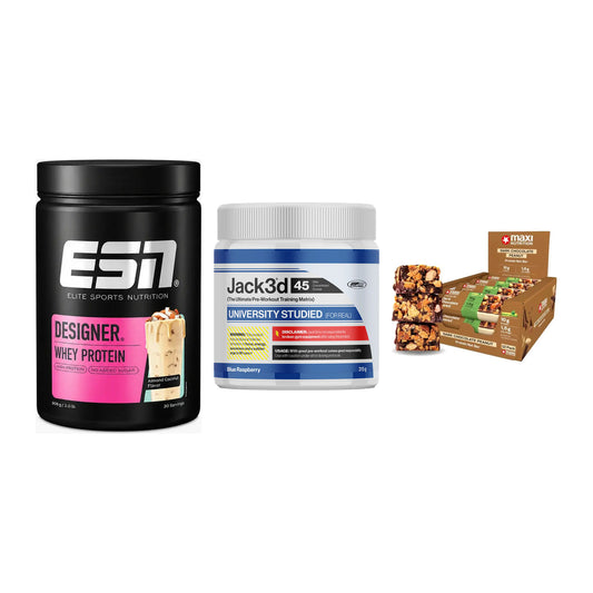 Home-Gym-Starter: ESN Designer + USP Labs Jack3d + 5× MaxiNutrition – alle enthaltenen Artikel
