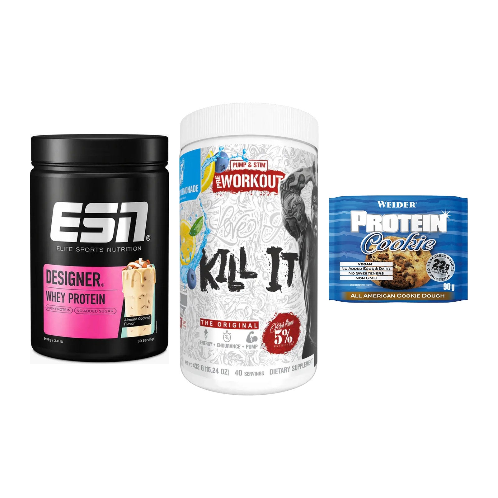 Home-Gym-Starter: ESN Designer + Rich Piana 5% + 5× Weider Protein – alle enthaltenen Artikel