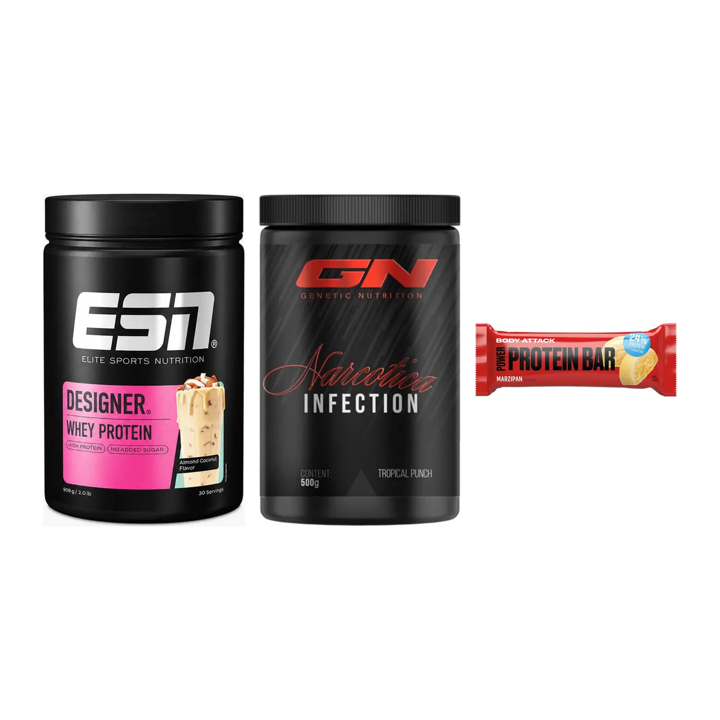 Home-Gym-Starter: ESN Designer + GN Narcotica + 5× Body Attack – alle enthaltenen Artikel