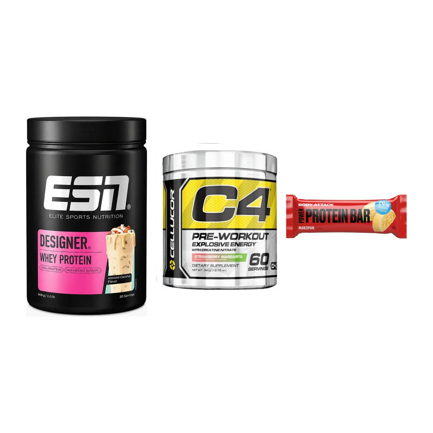 Home-Gym-Starter: ESN Designer + Cellucor C4 + 5× Body Attack – alle enthaltenen Artikel