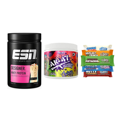 Home-Gym-Starter: ESN Designer + AK47 Labs + 5× Wispy Protein – alle enthaltenen Artikel