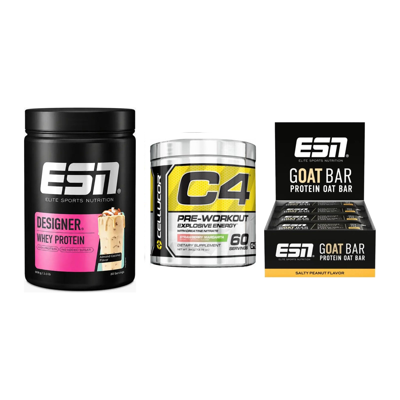 Home-Gym-Starter: ESN Designer + Cellucor C4 + 5× ESN Goat Bar – alle enthaltenen Artikel