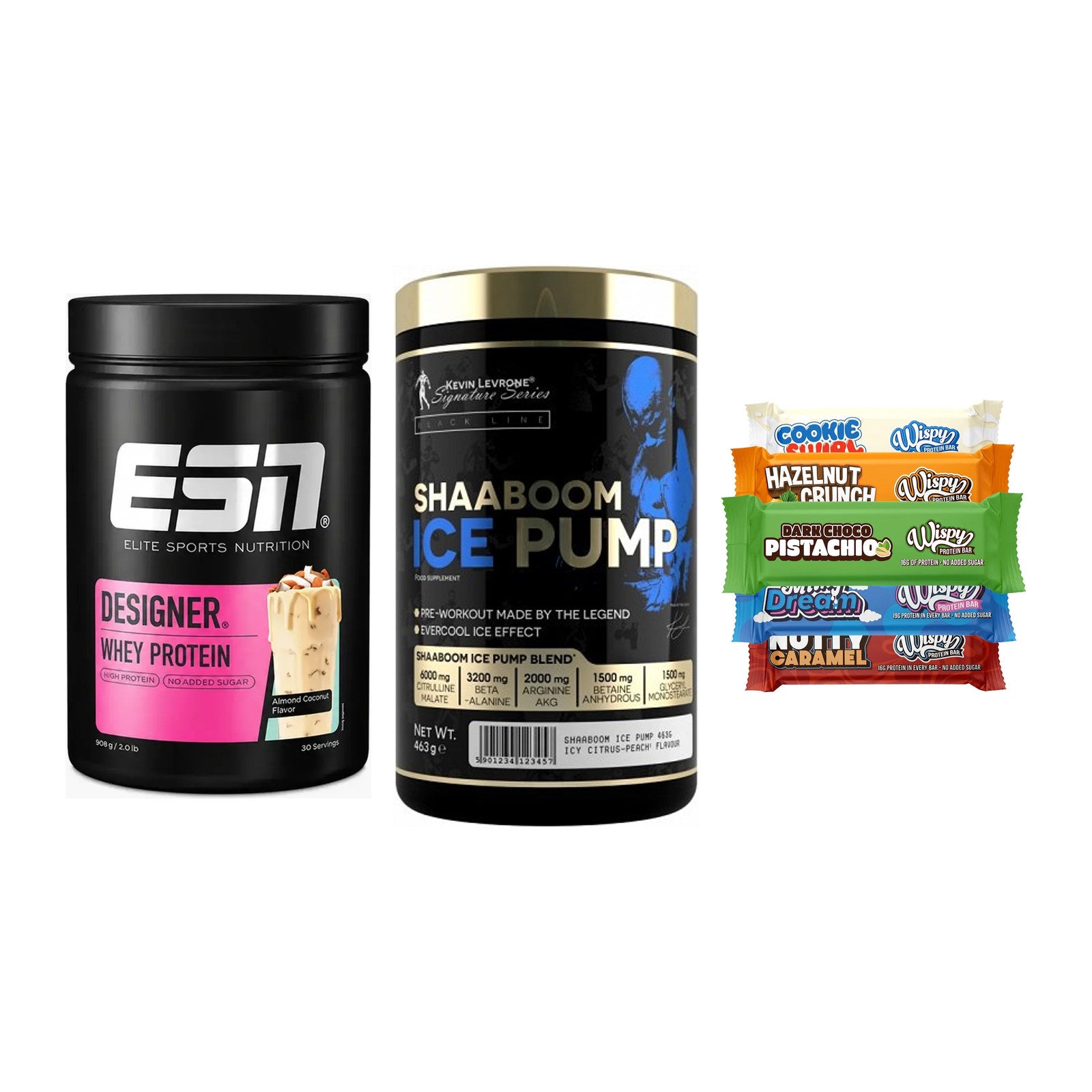 Home-Gym-Starter: ESN Designer + Kevin Levrone + 5× Wispy Protein – alle enthaltenen Artikel