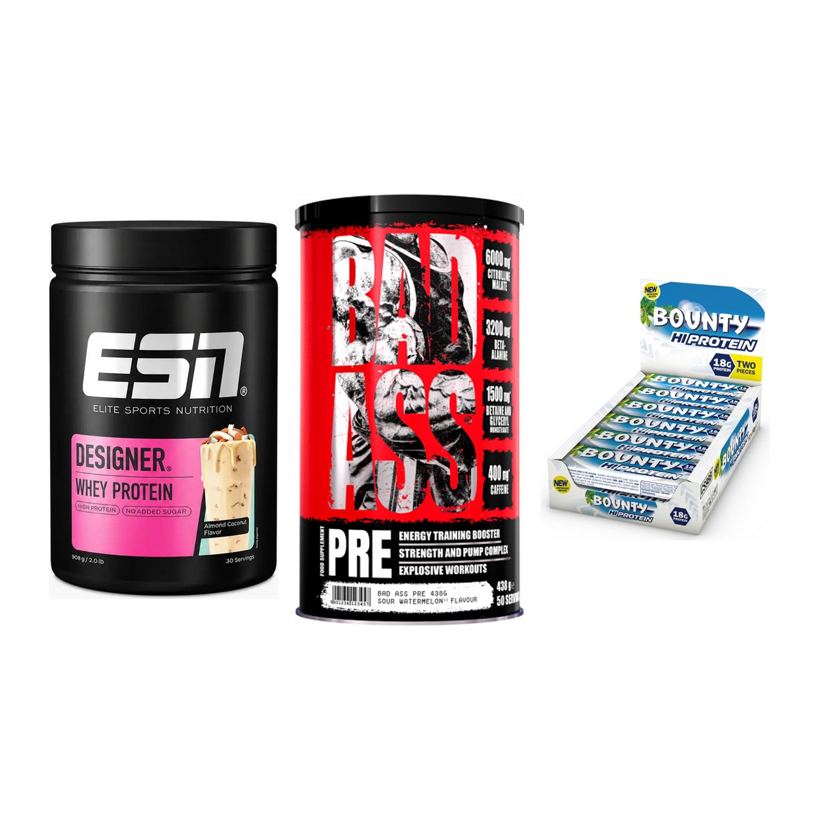 Home-Gym-Starter: ESN Designer + BAD ASS Pre + 5× Bounty High – alle enthaltenen Artikel