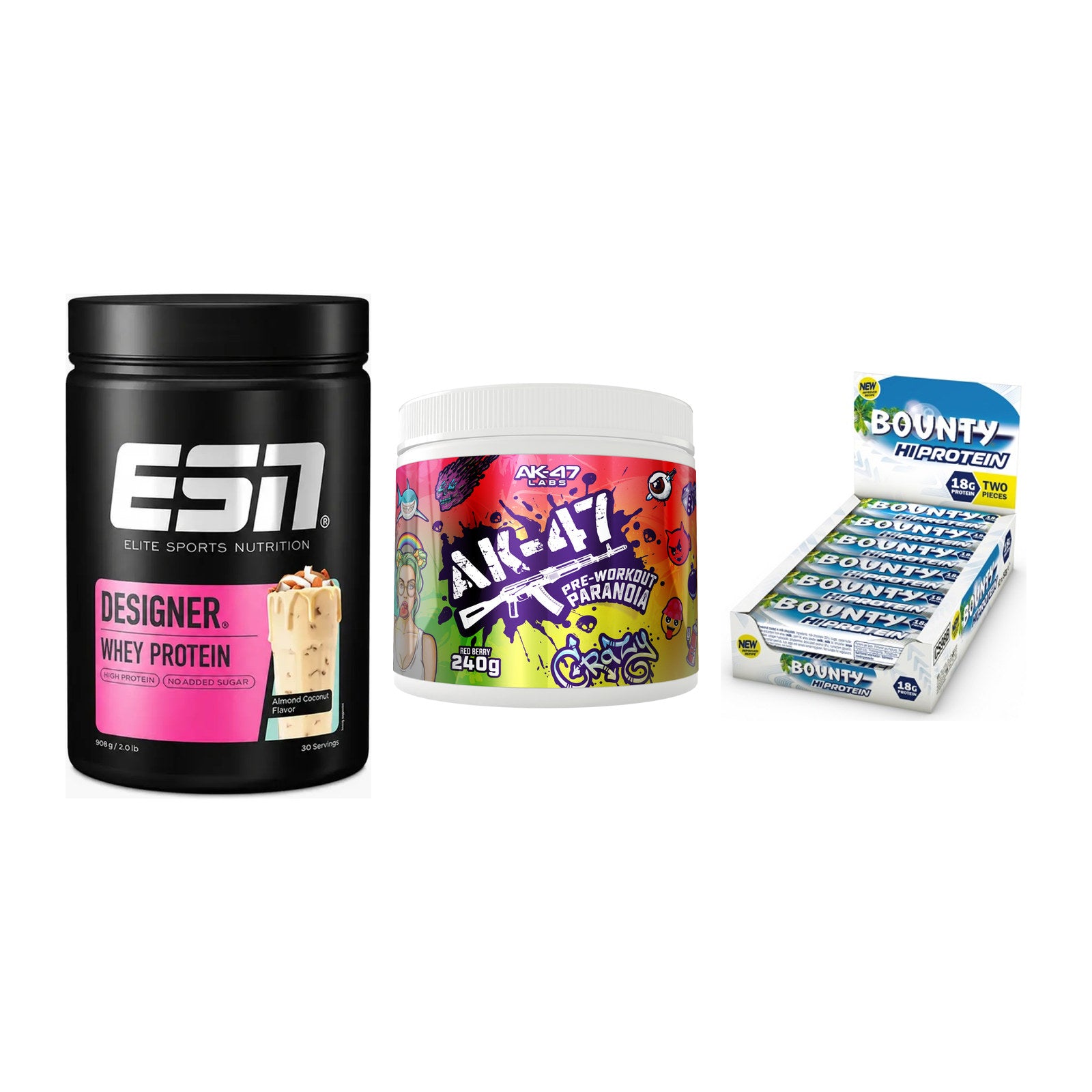 Home-Gym-Starter: ESN Designer + AK47 Labs + 5× Bounty High – alle enthaltenen Artikel
