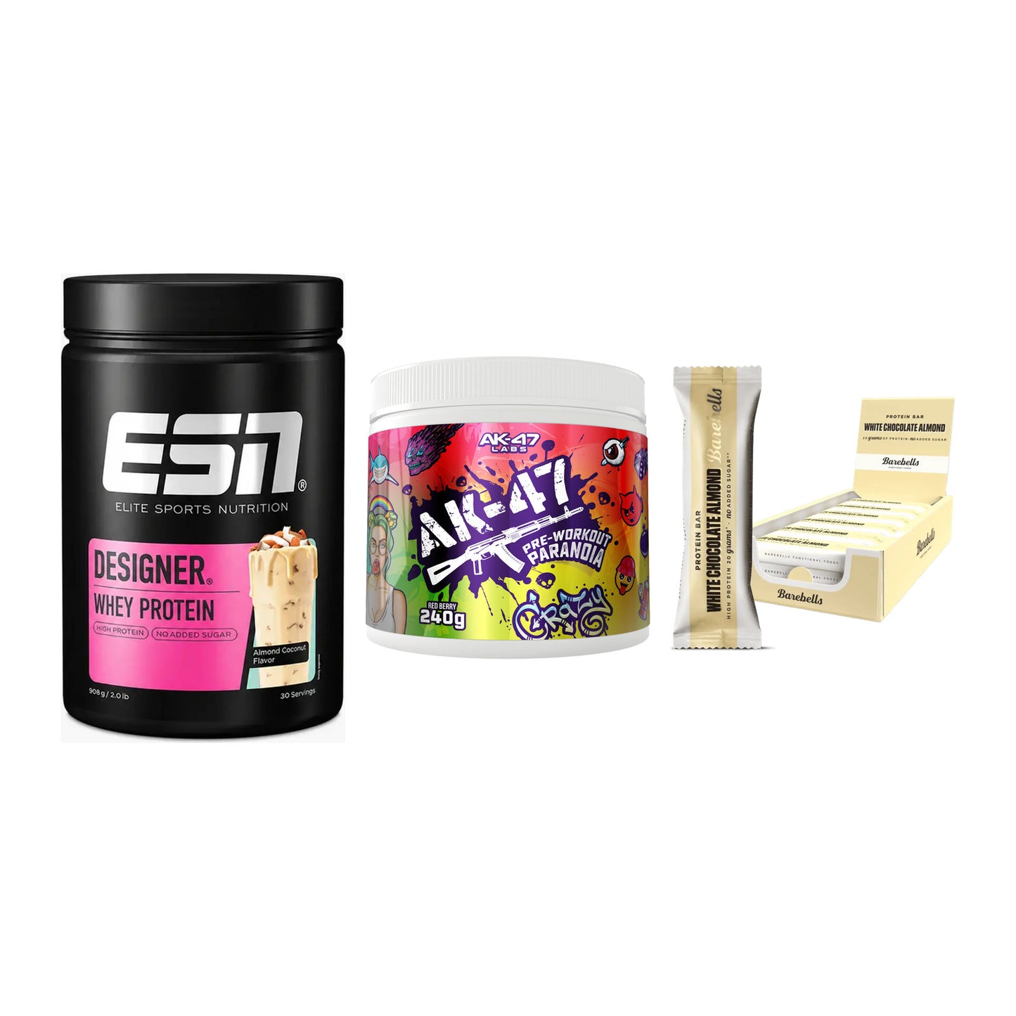 Home-Gym-Starter: ESN Designer + AK47 Labs + 5× Barebells – alle enthaltenen Artikel