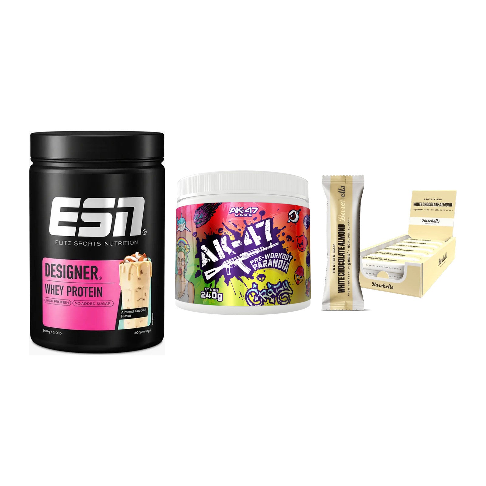Home-Gym-Starter: ESN Designer + AK47 Labs + 5× Barebells – alle enthaltenen Artikel