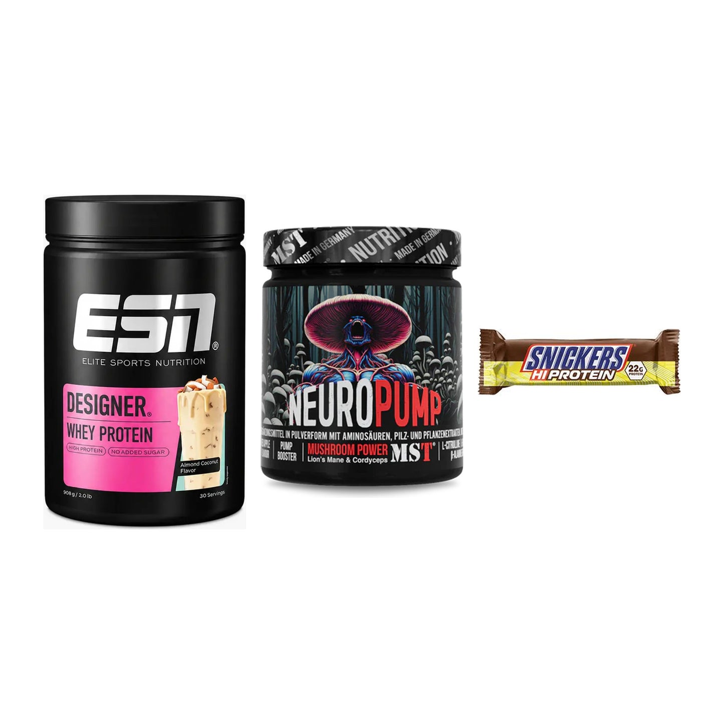 Home-Gym-Starter: ESN Designer + MST NeuroPump + 5× Snickers High – alle enthaltenen Artikel