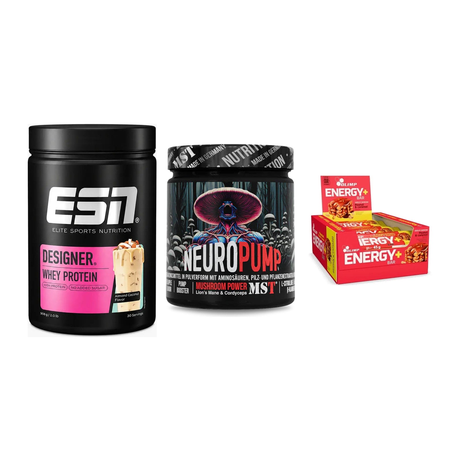 Home-Gym-Starter: ESN Designer + MST NeuroPump + 5× Olimp Energy – alle enthaltenen Artikel