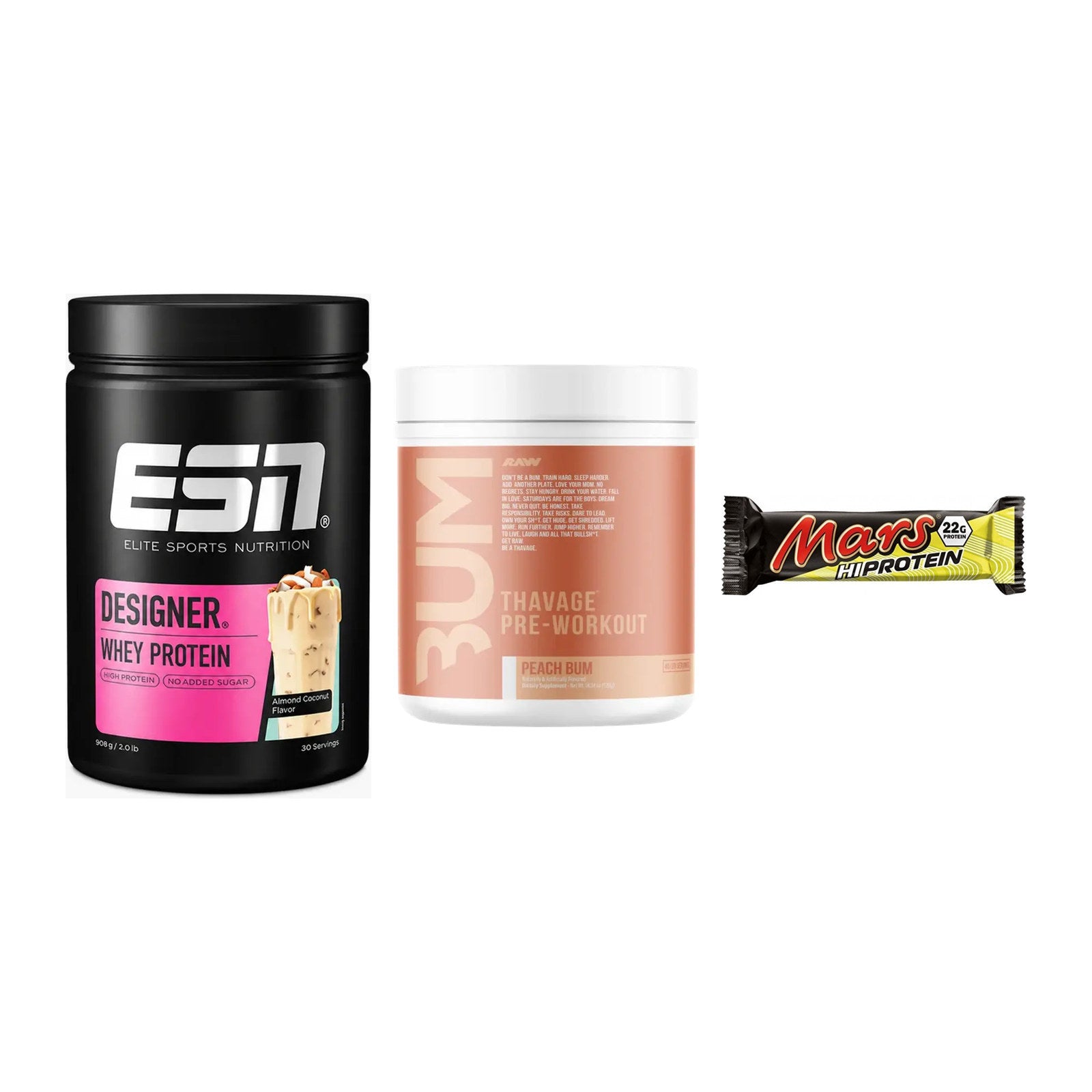 Home-Gym-Starter: ESN Designer + RAW Nutrition + 5× Mars High – alle enthaltenen Artikel