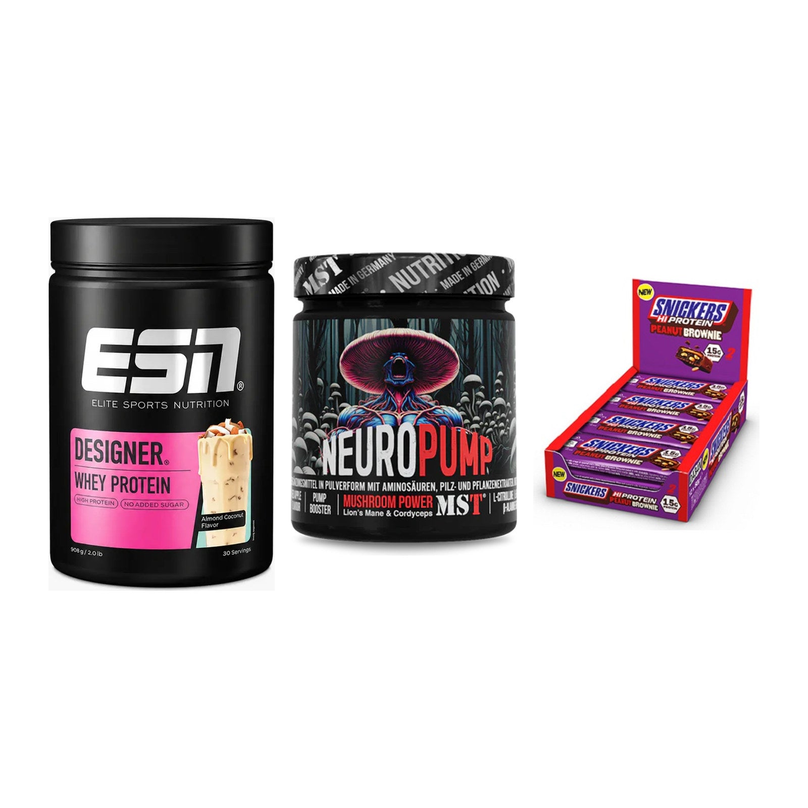 Home-Gym-Starter: ESN Designer + MST NeuroPump + 5× Snickers High – alle enthaltenen Artikel