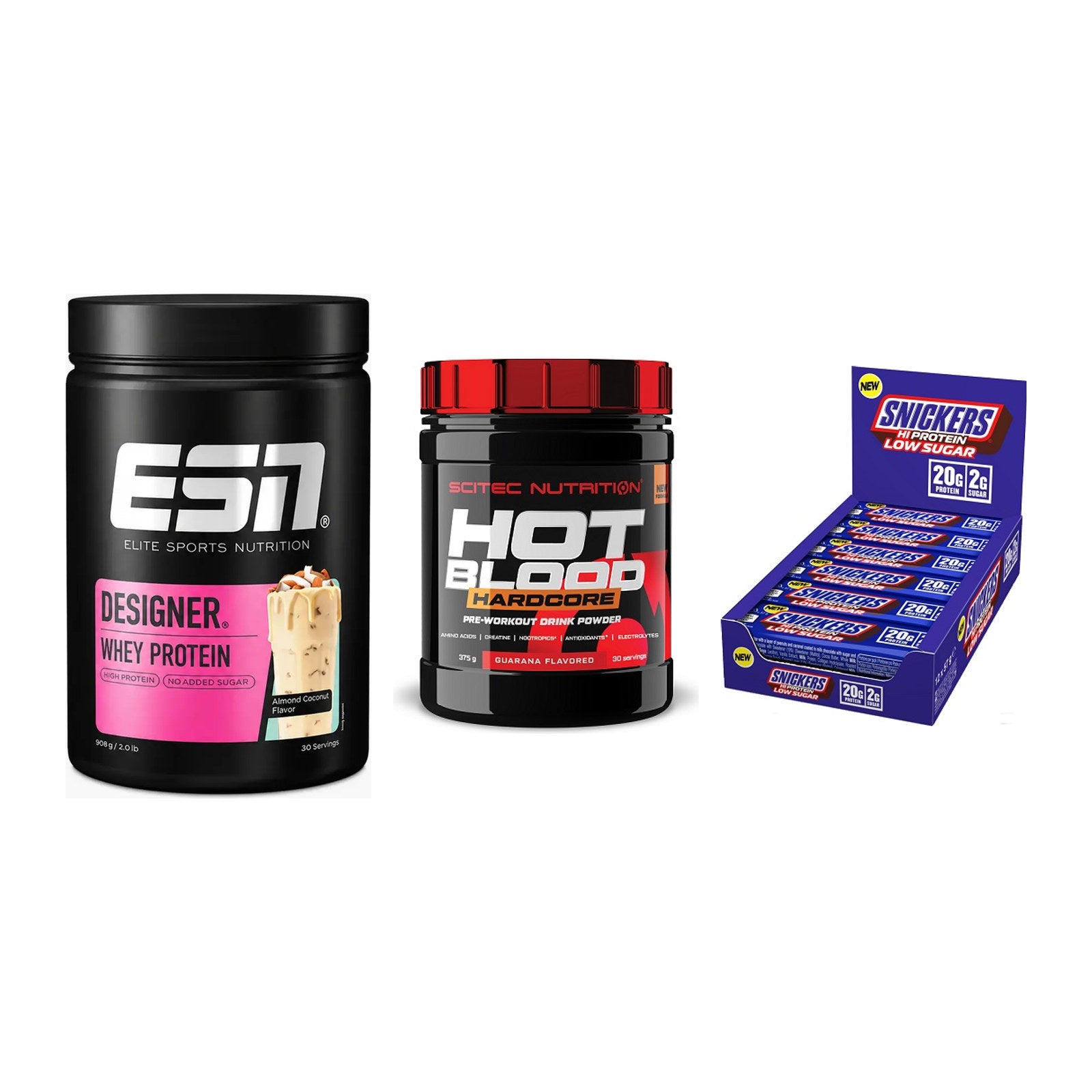 Home-Gym-Starter: ESN Designer + Scitec Hot + 5× Snickers LOW – alle enthaltenen Artikel