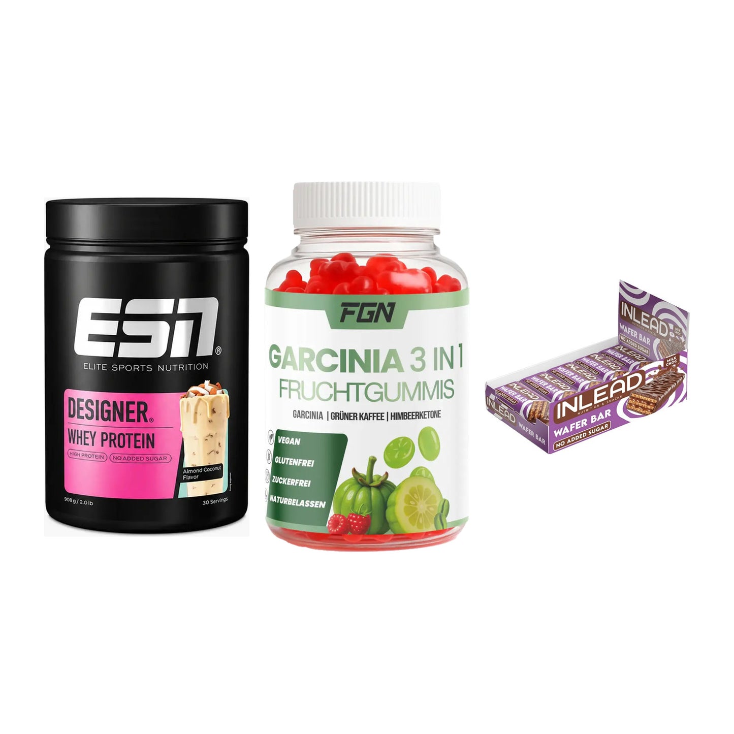 Home-Gym-Starter: ESN Designer + FGN Garcinia 60 + 5× INLEAD Wafer – alle enthaltenen Artikel