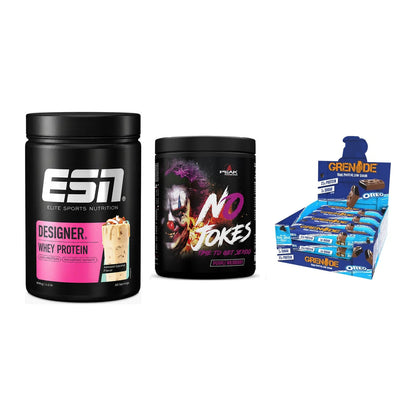 Home-Gym-Starter: ESN Designer + Peak No Jokes + 5× Grenade Protein – alle enthaltenen Artikel