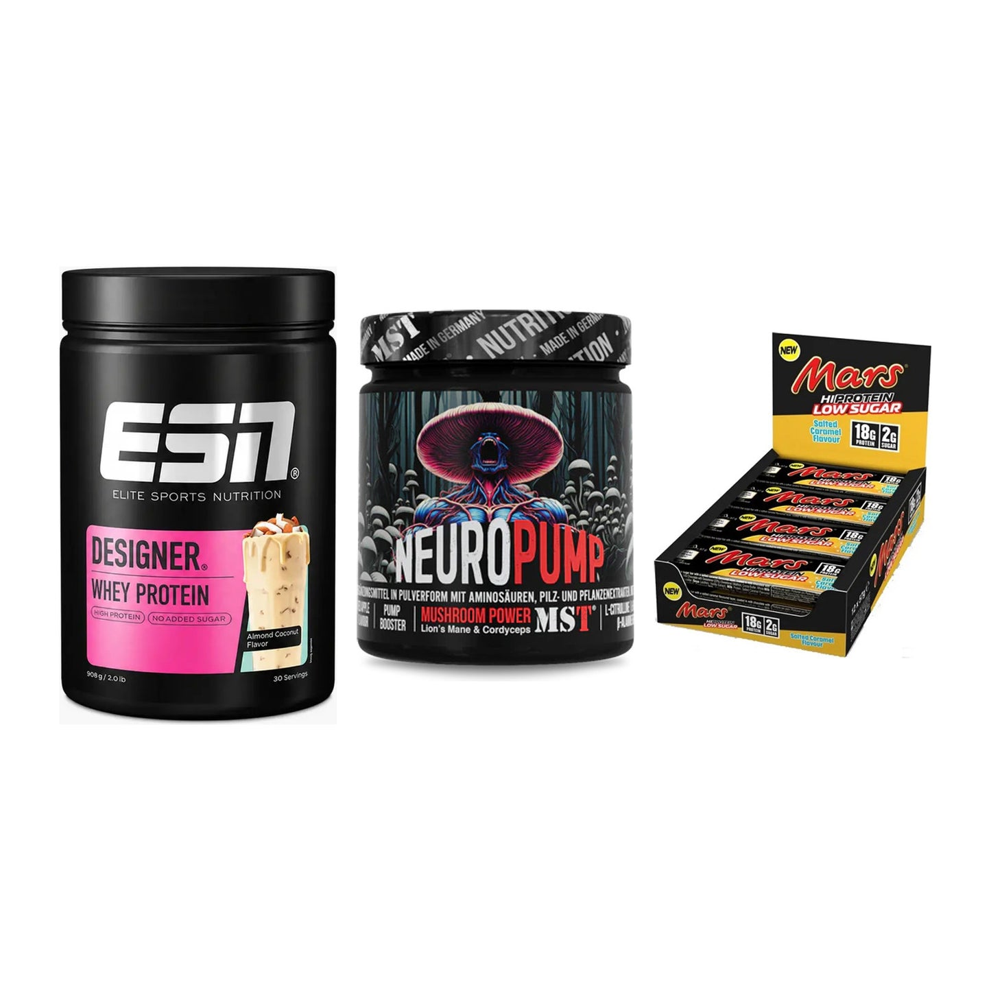 Home-Gym-Starter: ESN Designer + MST NeuroPump + 5× Mars Low Sugar – alle enthaltenen Artikel