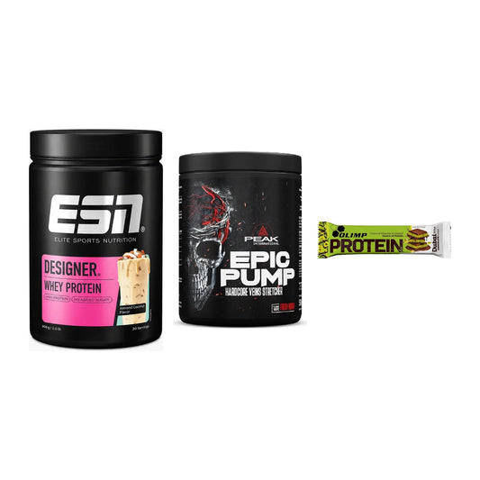 Home-Gym-Starter: ESN Designer + Peak EPIC Pump + 5× Olimp Protein – alle enthaltenen Artikel