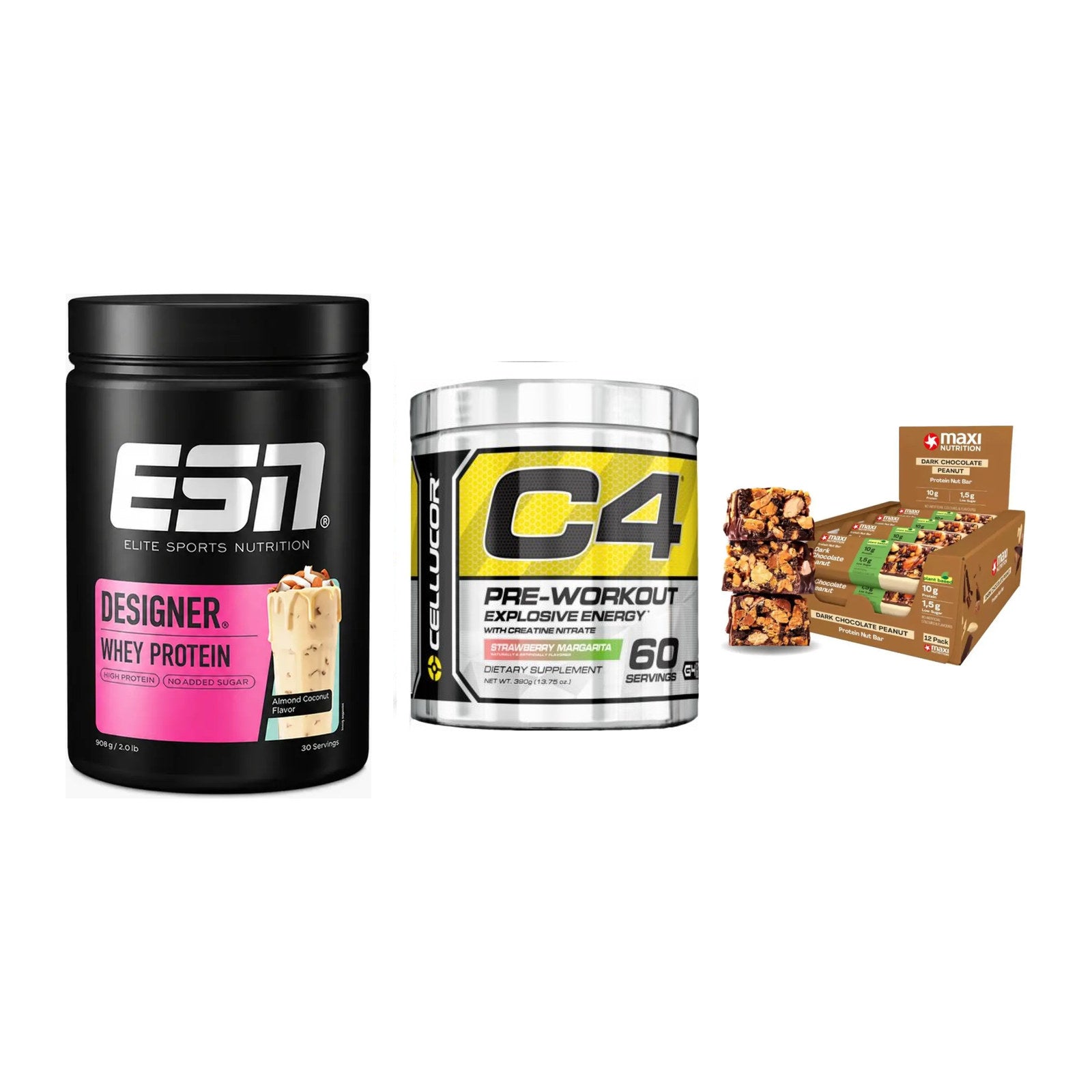 Home-Gym-Starter: ESN Designer + Cellucor C4 + 5× MaxiNutrition – alle enthaltenen Artikel