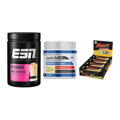 Home-Gym-Starter: ESN Designer + USP Labs Jack3d + 5× Mars Low Sugar – alle enthaltenen Artikel