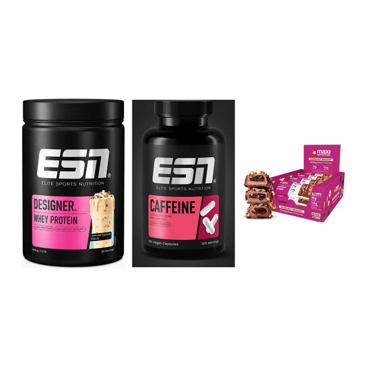 Home-Gym-Starter: ESN Designer + ESN Caffeine + 5× MaxiNutrition – alle enthaltenen Artikel