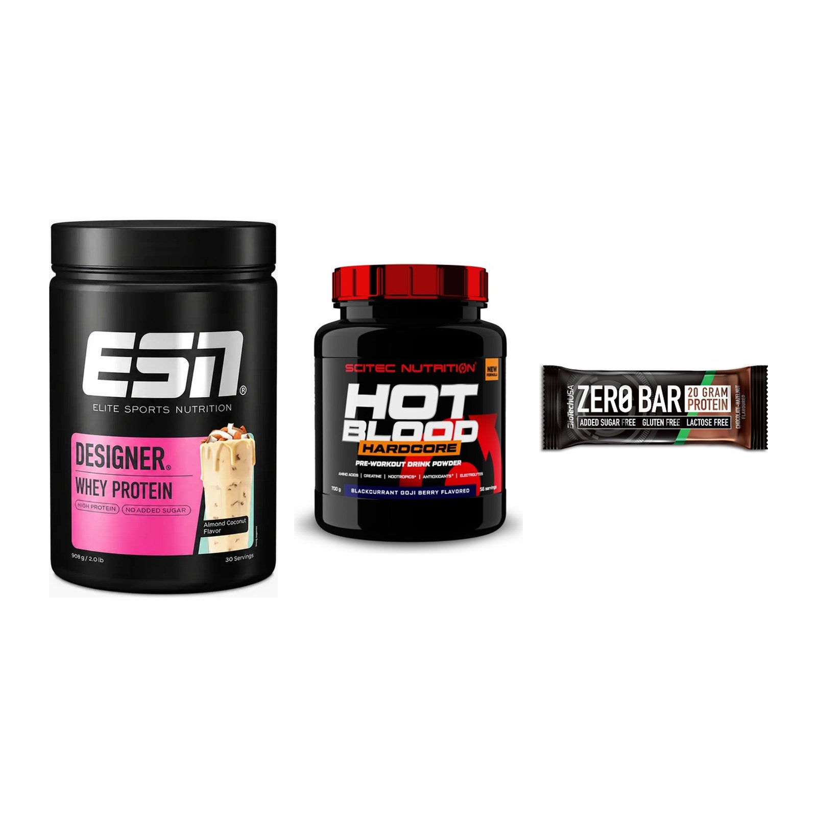 Home-Gym-Starter: ESN Designer + Scitec Hot + 5× BioTech Zero – alle enthaltenen Artikel