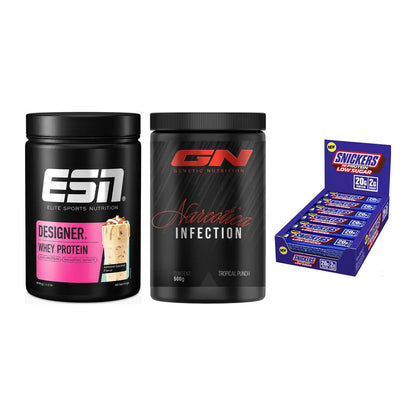 Home-Gym-Starter: ESN Designer + GN Narcotica + 5× Snickers LOW – alle enthaltenen Artikel