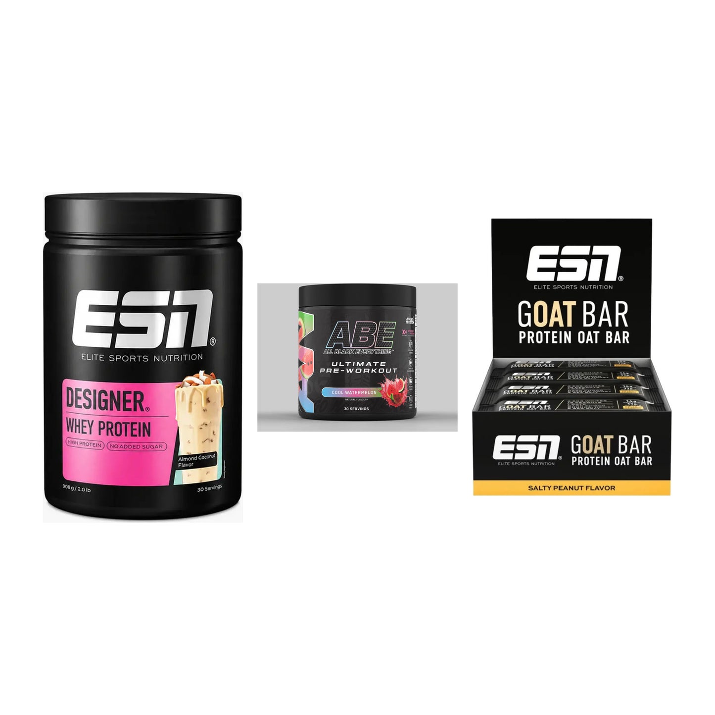 Home-Gym-Starter: ESN Designer + Applied Nutriti + 5× ESN Goat Bar – alle enthaltenen Artikel