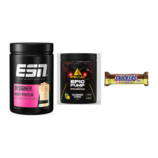 Home-Gym-Starter: ESN Designer + Peak Epic Pump + 5× Snickers High – alle enthaltenen Artikel