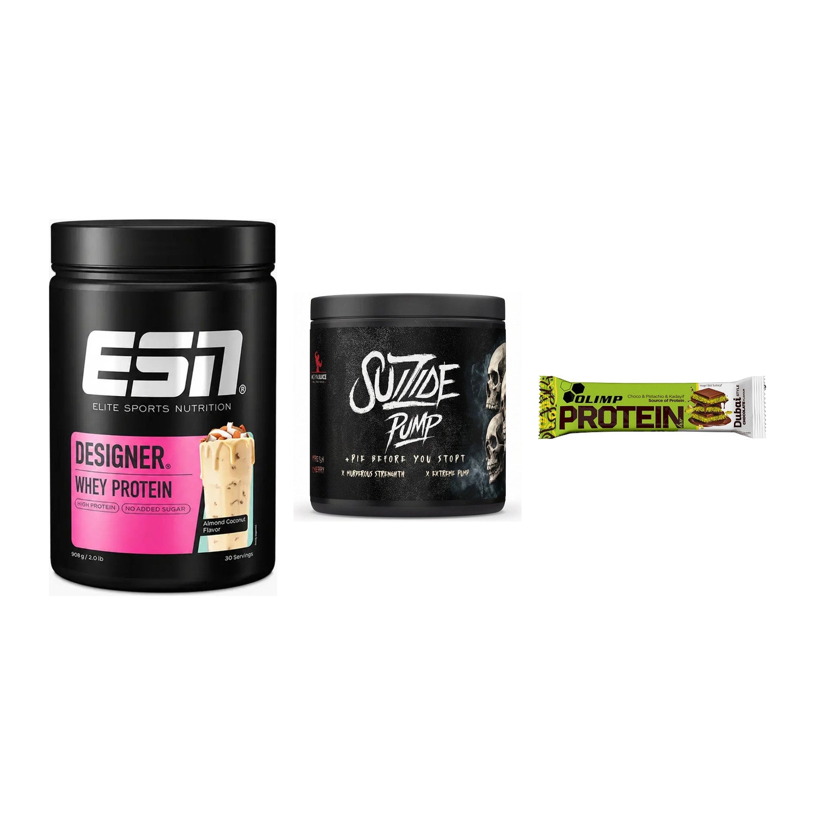 Home-Gym-Starter: ESN Designer + #GYMJUICE + 5× Olimp Protein – alle enthaltenen Artikel
