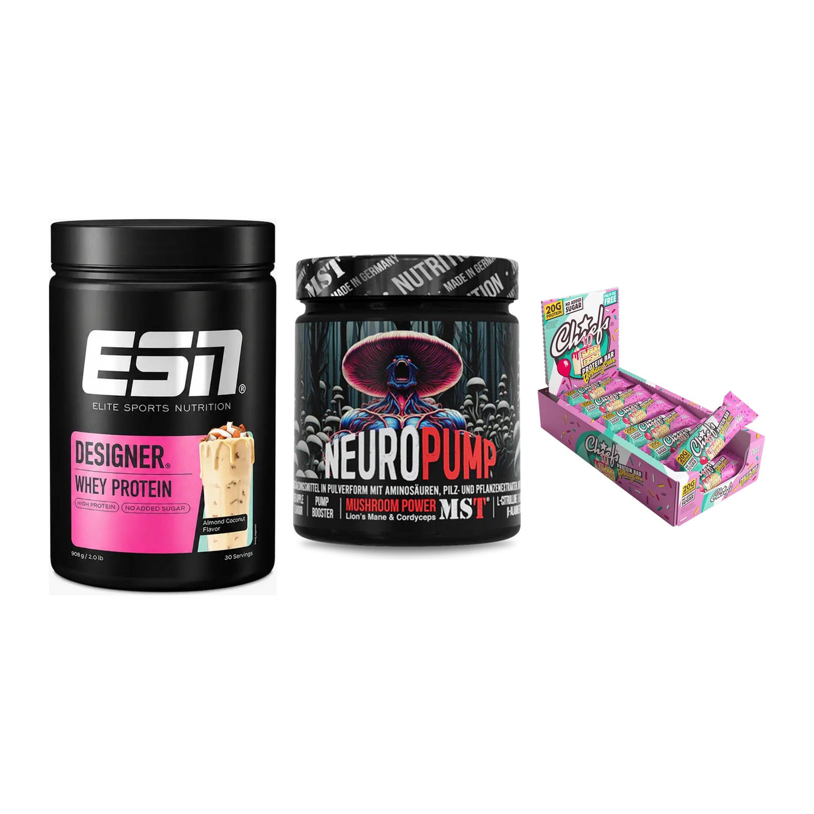 Home-Gym-Starter: ESN Designer + MST NeuroPump + 5× Chiefs Protein – alle enthaltenen Artikel