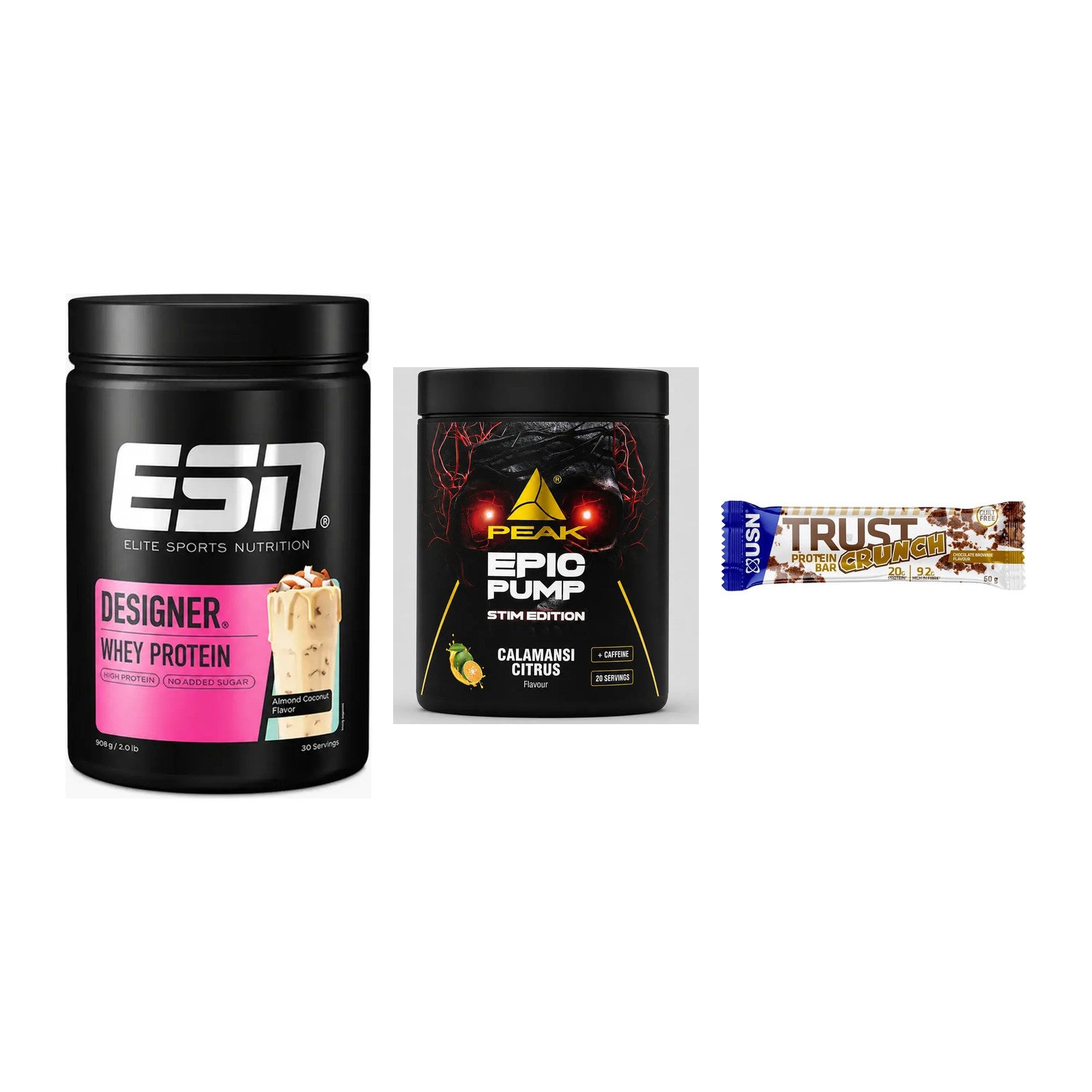 Home-Gym-Starter: ESN Designer + Peak Epic Pump + 5× USN TRUST – alle enthaltenen Artikel