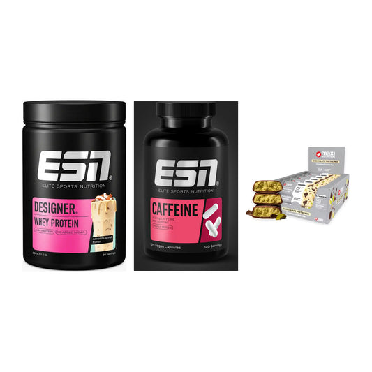 Home-Gym-Starter: ESN Designer + ESN Caffeine + 5× MaxiNutrition – alle enthaltenen Artikel