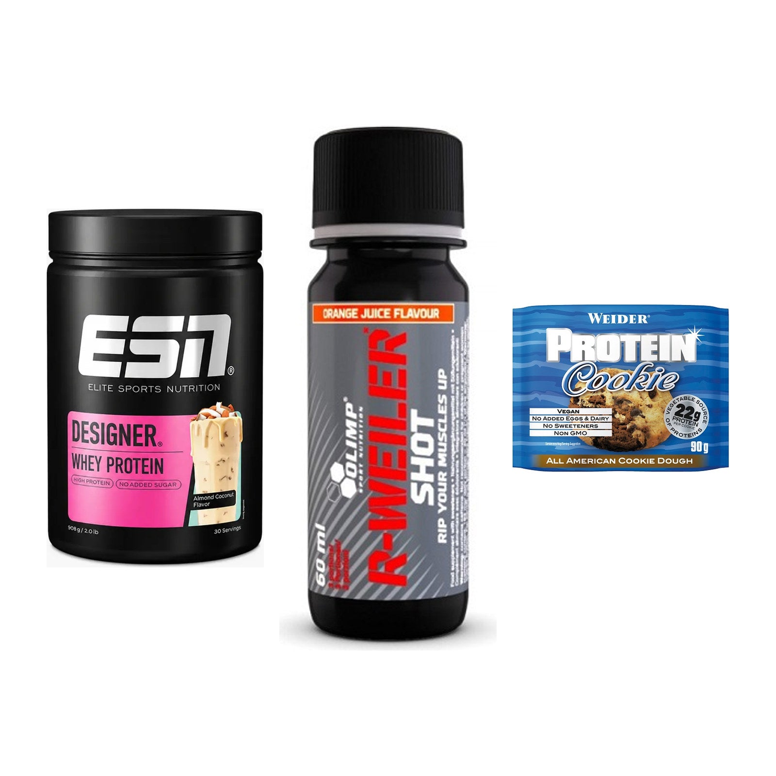 Home-Gym-Starter: ESN Designer + Olimp R-Weiler + 5× Weider Protein – alle enthaltenen Artikel