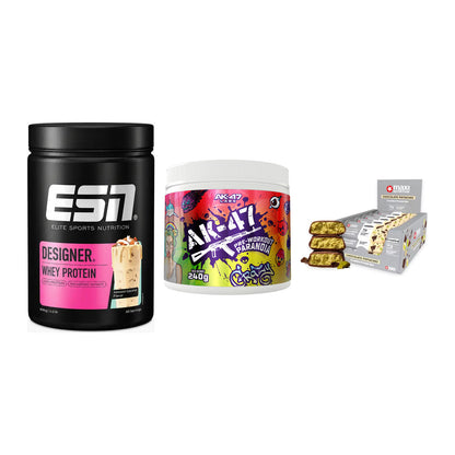 Home-Gym-Starter: ESN Designer + AK47 Labs + 5× MaxiNutrition – alle enthaltenen Artikel