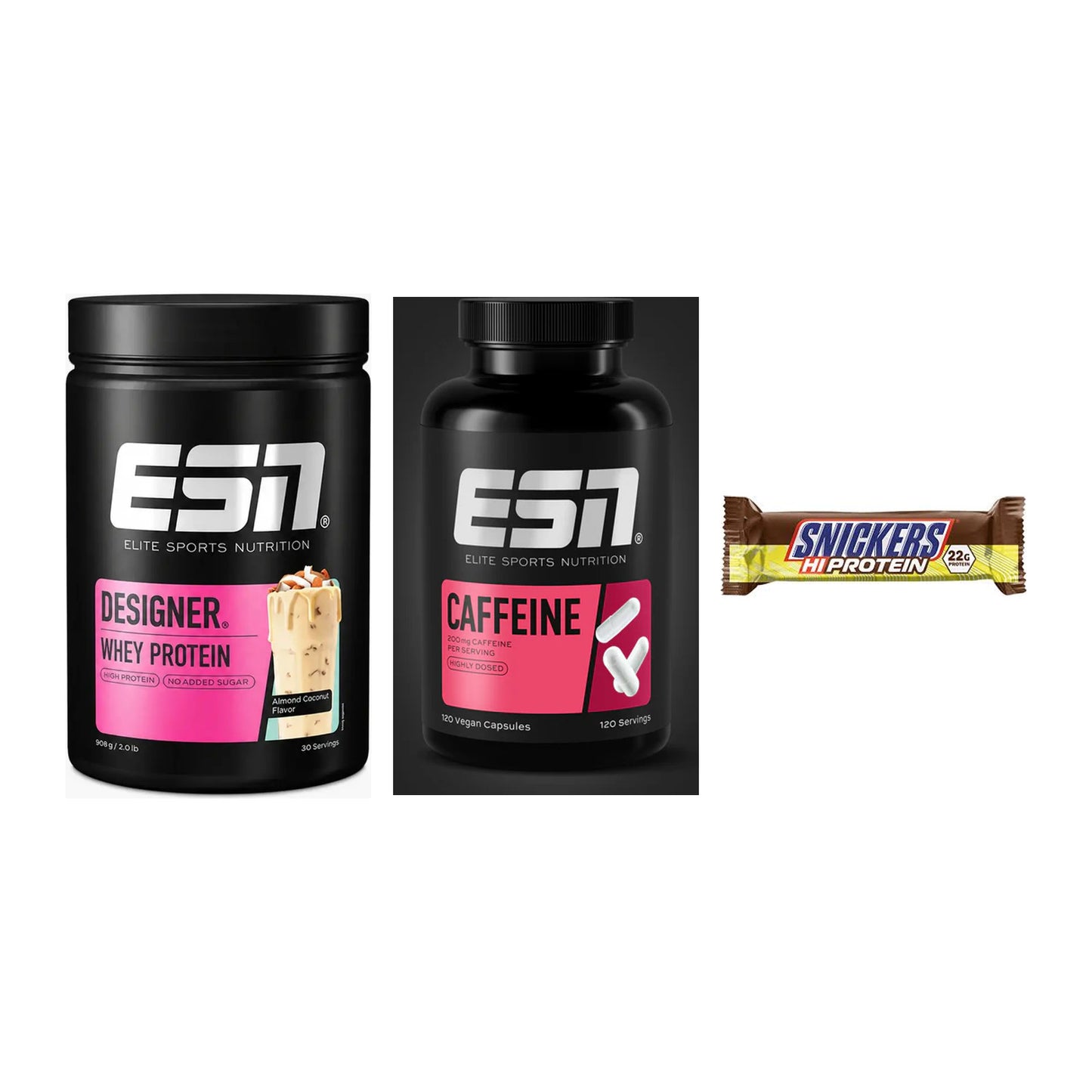 Home-Gym-Starter: ESN Designer + ESN Caffeine + 5× Snickers High – alle enthaltenen Artikel