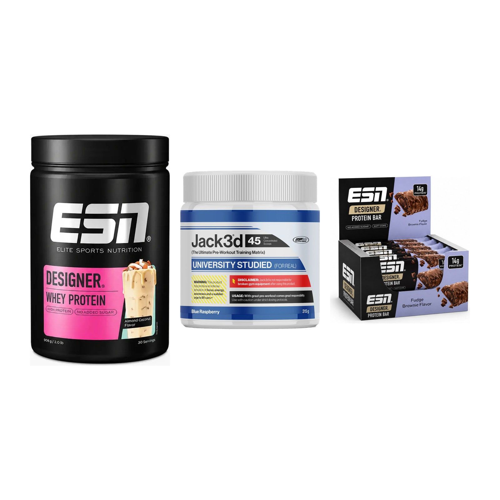 Home-Gym-Starter: ESN Designer Whey + USP Labs Jack3d 45 + 1 weitere – alle enthaltenen Artikel