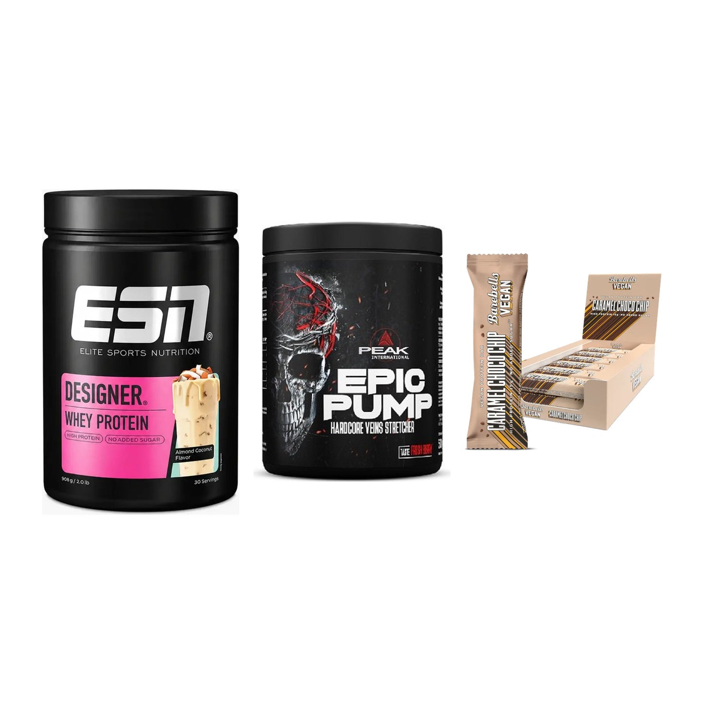 Home-Gym-Starter: ESN Designer + Peak EPIC Pump + 5× Barebells Vegan – alle enthaltenen Artikel