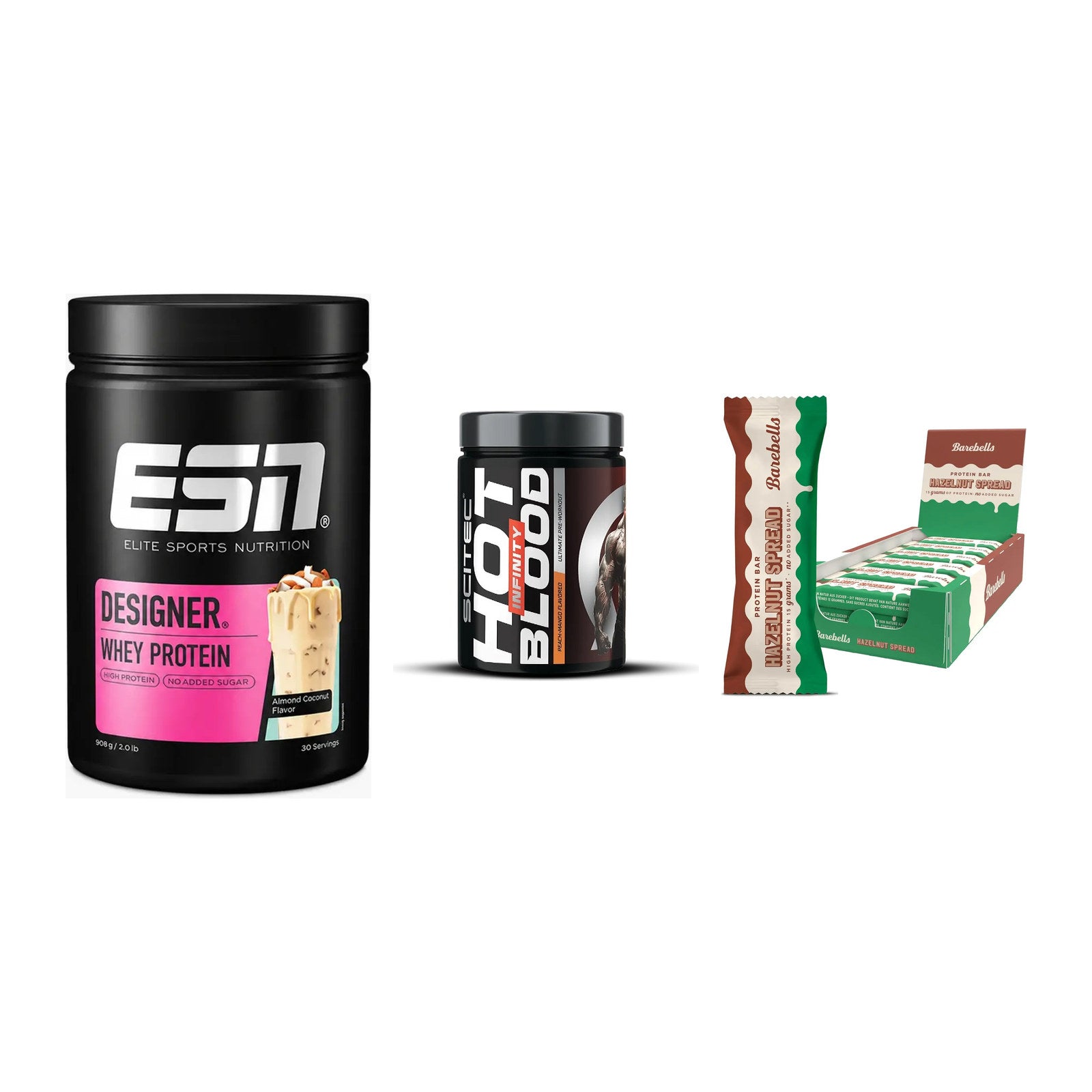 Home-Gym-Starter: ESN Designer + Scitec Hot + 5× Barebells – alle enthaltenen Artikel