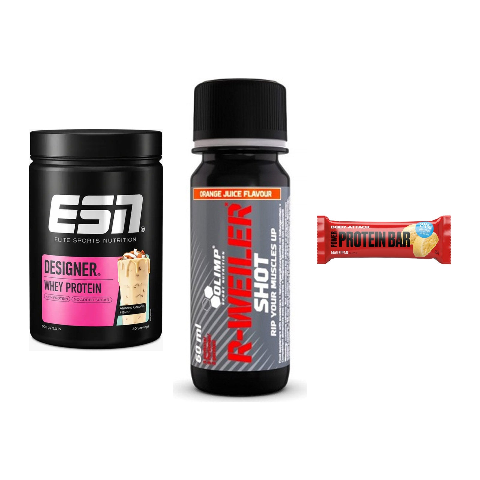 Home-Gym-Starter: ESN Designer + Olimp R-Weiler + 5× Body Attack – alle enthaltenen Artikel
