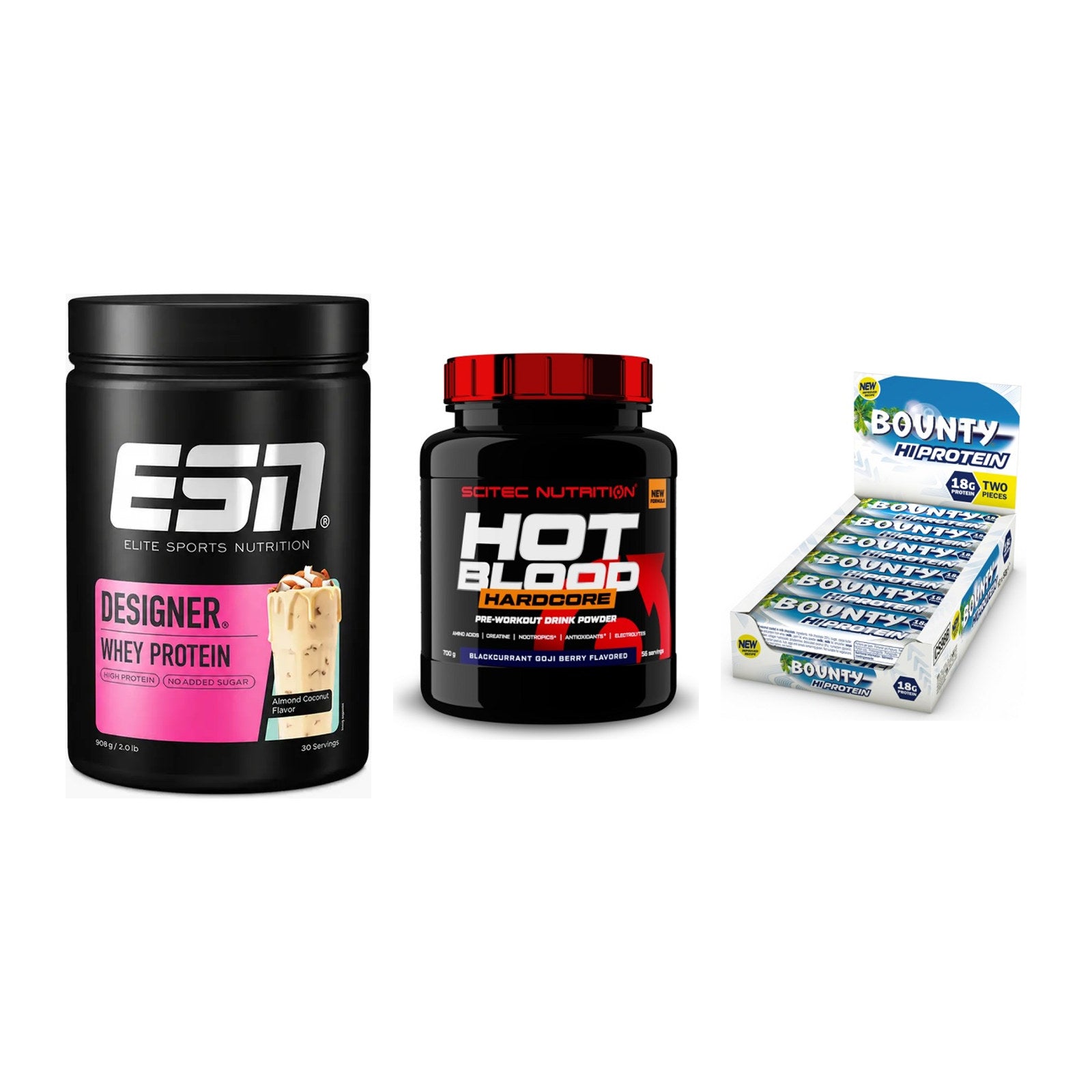 Home-Gym-Starter: ESN Designer + Scitec Hot + 5× Bounty High – alle enthaltenen Artikel