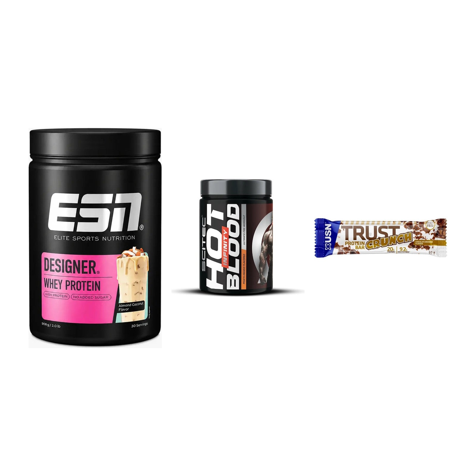 Home-Gym-Starter: ESN Designer + Scitec Hot + 5× USN TRUST – alle enthaltenen Artikel