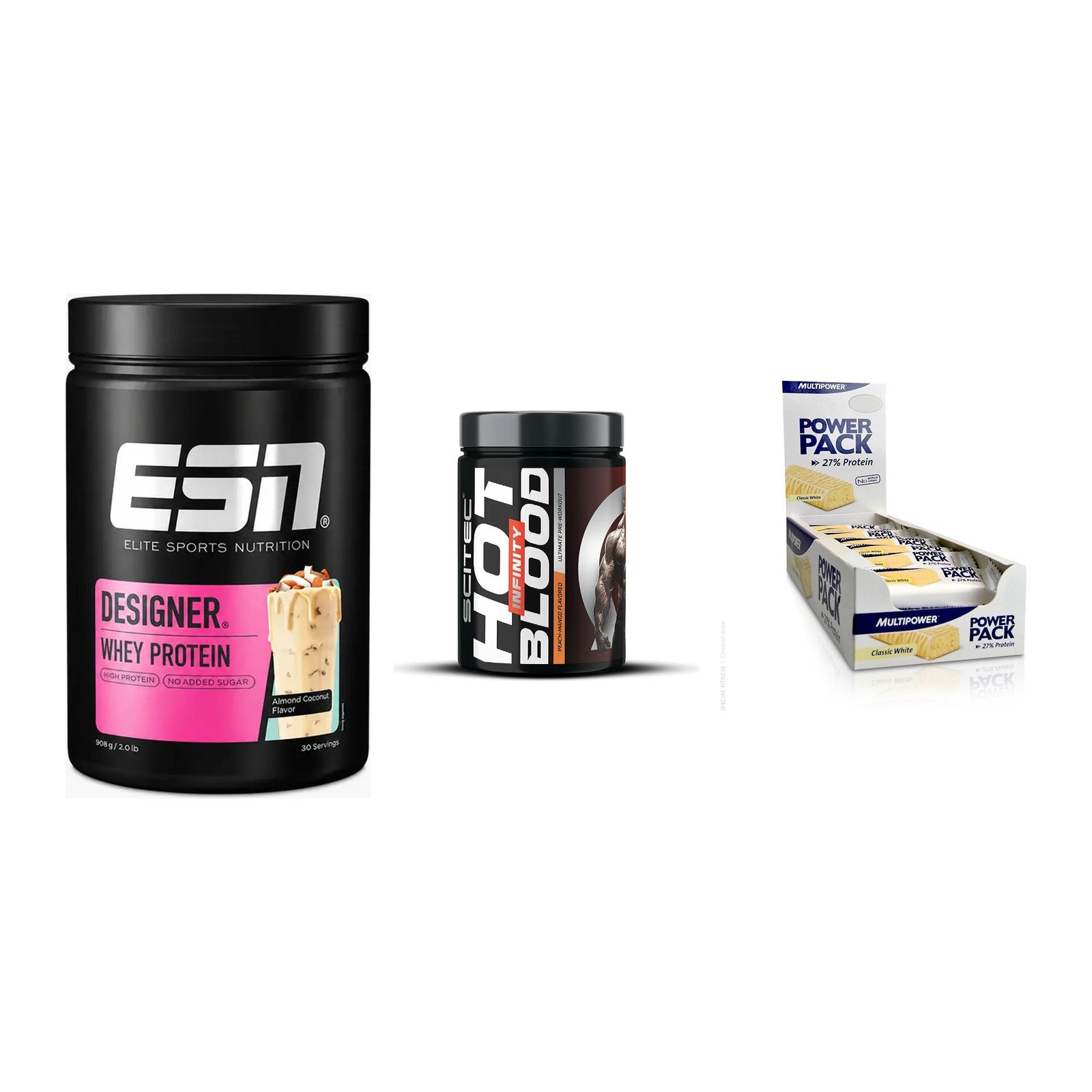 Home-Gym-Starter: ESN Designer + Scitec Hot + 5× Multipower – alle enthaltenen Artikel