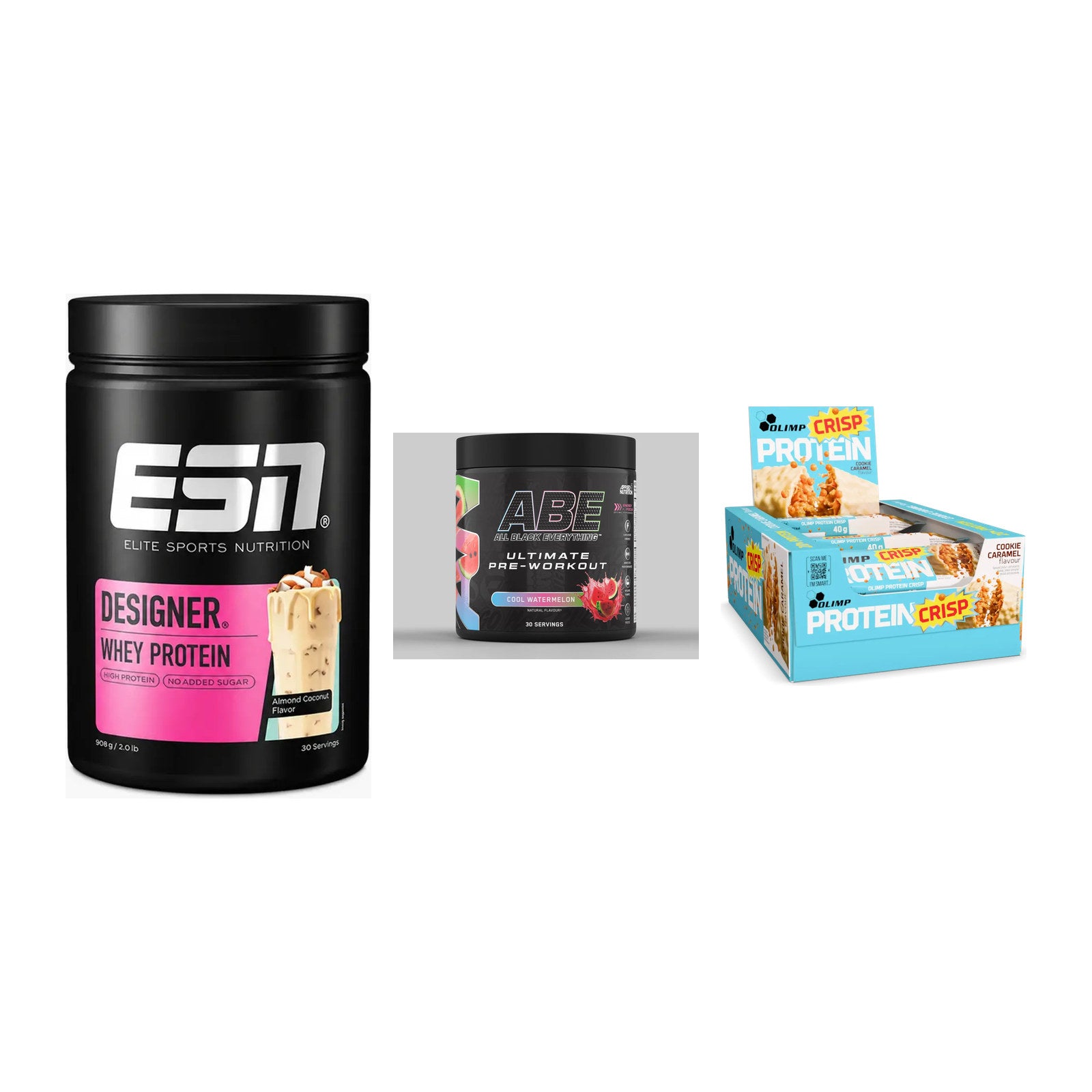 Home-Gym-Starter: ESN Designer + Applied Nutriti + 5× Olimp Protein – alle enthaltenen Artikel