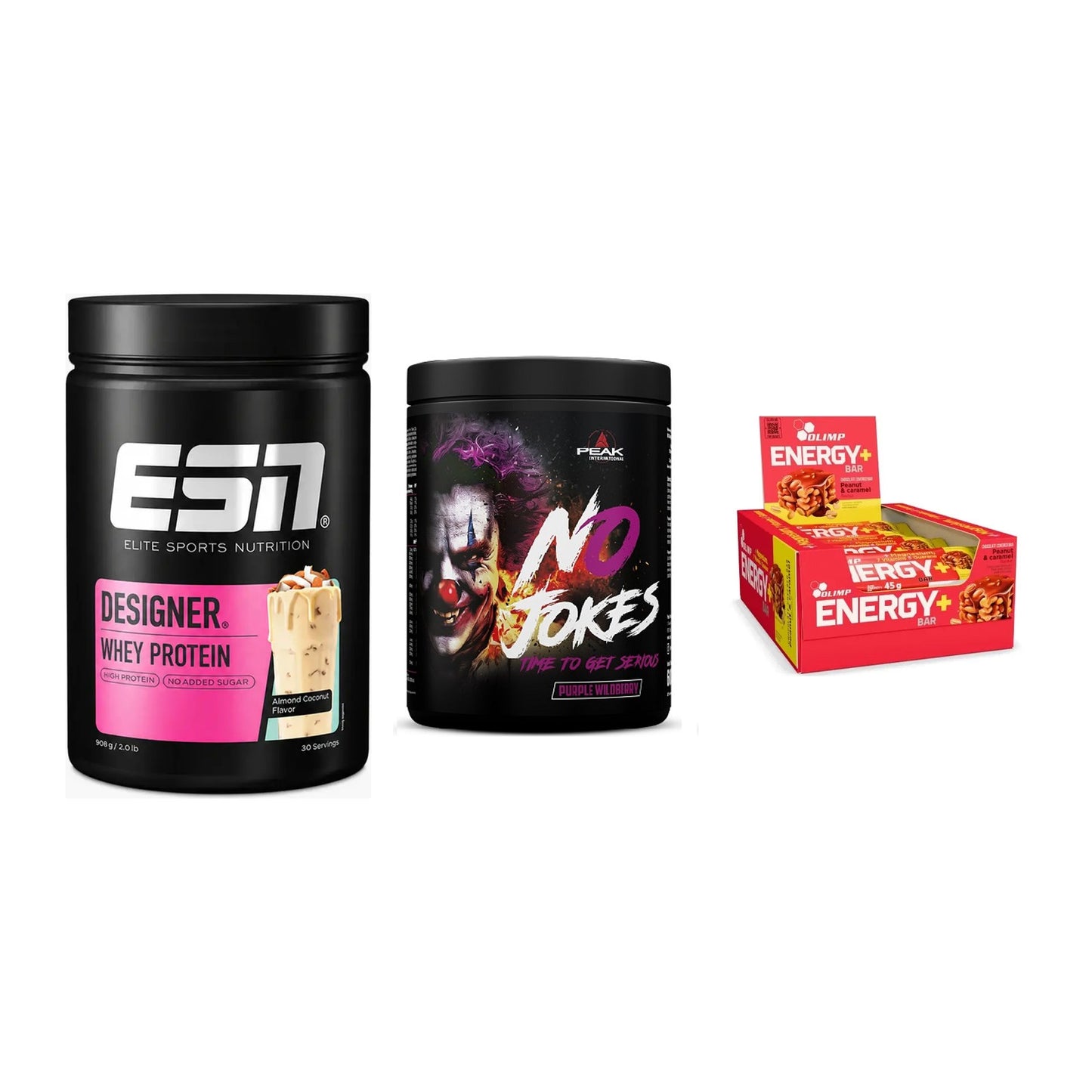 Home-Gym-Starter: ESN Designer + Peak No Jokes + 5× Olimp Energy – alle enthaltenen Artikel